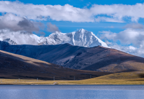 拉昂措位于阿里地区普兰县境内，人称鬼湖，藏语意为“有毒的黑湖”，虽与淡水的圣湖一路相隔，但为微咸水湖，因此其湖水人畜皆不能饮用，这大概便是“鬼湖”之名的由来。拉昂错湖周边空旷死寂人迹罕至，在她的西面勾画出一个美丽的月牙状同样蔚蓝的湖泊，站在拉昂错湖畔，一股奇怪的感觉在胸中升起，偌大的湖区见不到一人一畜，空旷得像是站在了宇宙边缘。